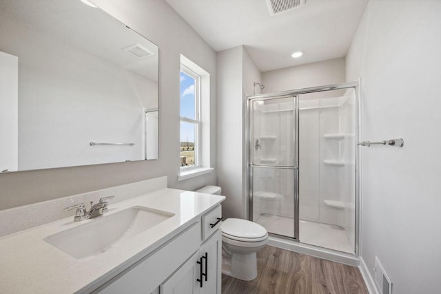 898 Laurel Ct, Chaska, MN 55318 - full bathroom with a shower stall, vanity, and wood finished floors