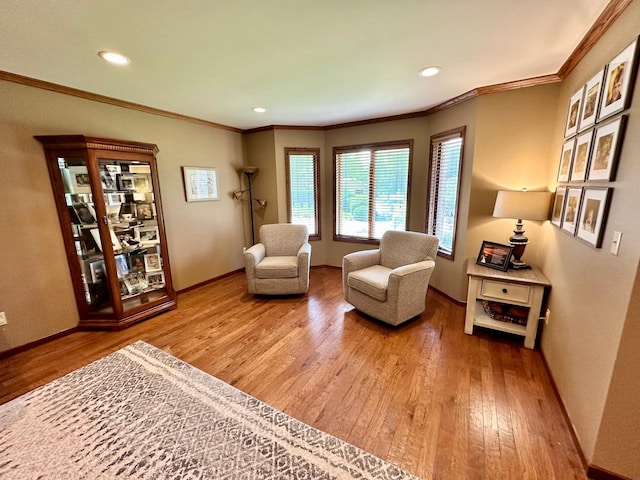 1201 Morningside Cir, Marshall, MN 56258 - living area with wood finished floors, ornamental molding, and recessed lighting