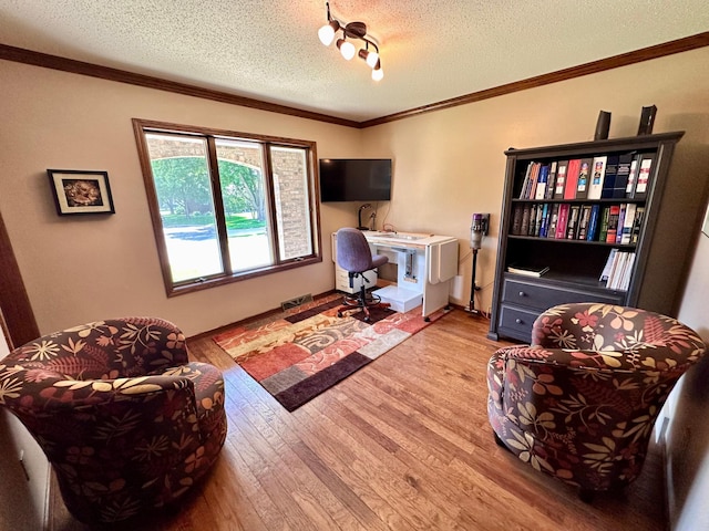 1201 Morningside Cir, Marshall, MN 56258 - office space with a textured ceiling, wood finished floors, and ornamental molding