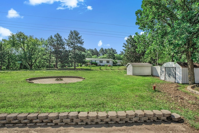 9353 Ideal Rd, Watab Twp, MN 56367 - view of green lawn with a storage unit and an outdoor fire pit