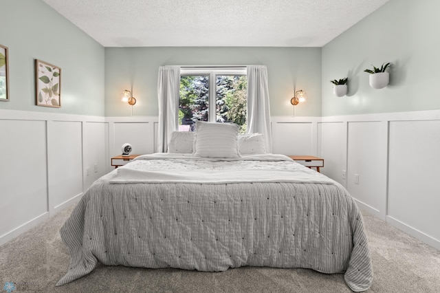 3501 19th St S, Fargo, ND 58104 - bedroom with a decorative wall, a wainscoted wall, carpet, and a textured ceiling