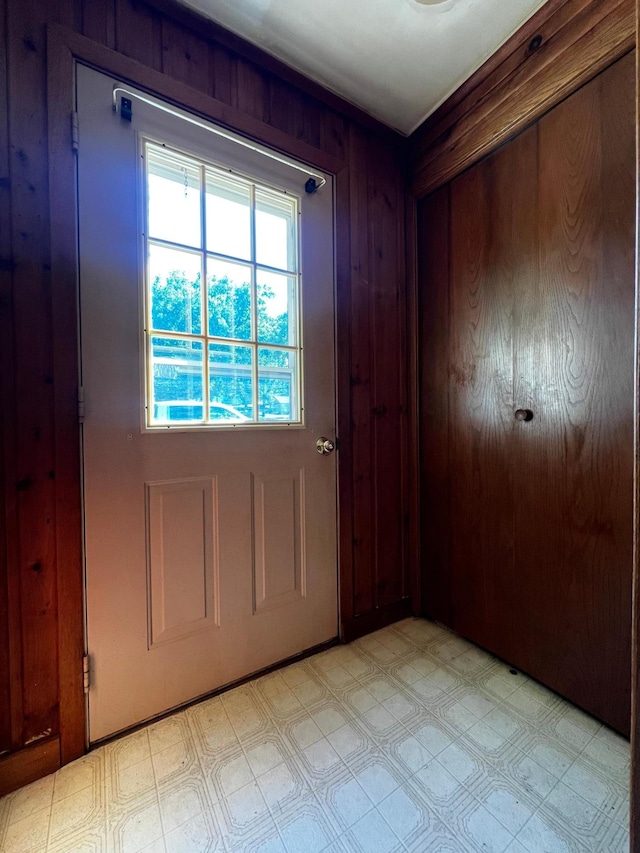 290 5th Ave, Granite Falls, MN 56241 - doorway with light floors and wooden walls