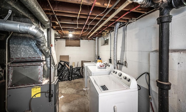 1194 Forest St, Saint Paul, MN 55106 - unfinished basement with washing machine and clothes dryer and heating unit