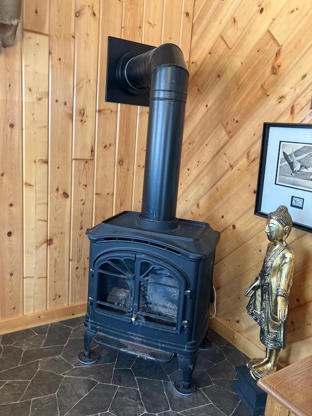 2040 Summit Dr, Cushing, MN 56443 - detailed view of a wood stove and wooden walls