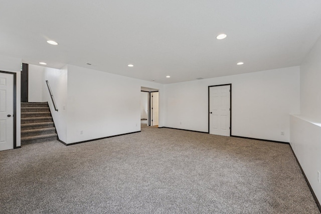 1002 Conway St, Saint Paul, MN 55106 - empty room with carpet flooring, recessed lighting, and stairs