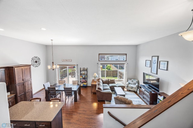 4822 34th Ave S, Fargo, ND 58104 - living area with dark wood-style floors, a chandelier, and recessed lighting