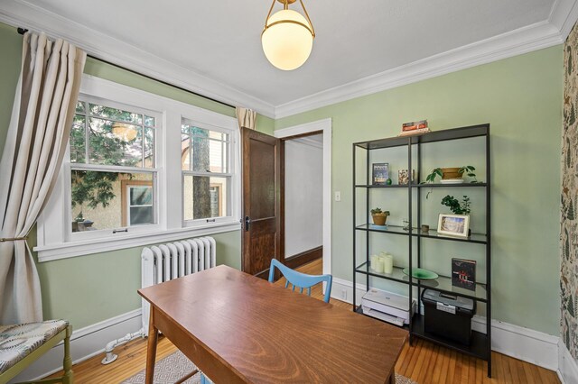 3841 Columbus Ave, Minneapolis, MN 55407 - office space featuring radiator heating unit, ornamental molding, and wood finished floors