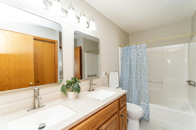 4626 Savannah Dr NW, Rochester, MN 55901 - bathroom featuring double vanity, shower / tub combo with curtain, and tile patterned flooring