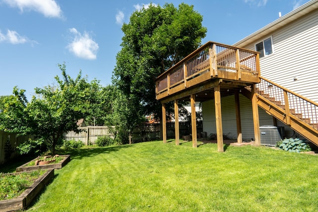 4626 Savannah Dr NW, Rochester, MN 55901 - fenced backyard with a garden, a wooden deck, and stairs