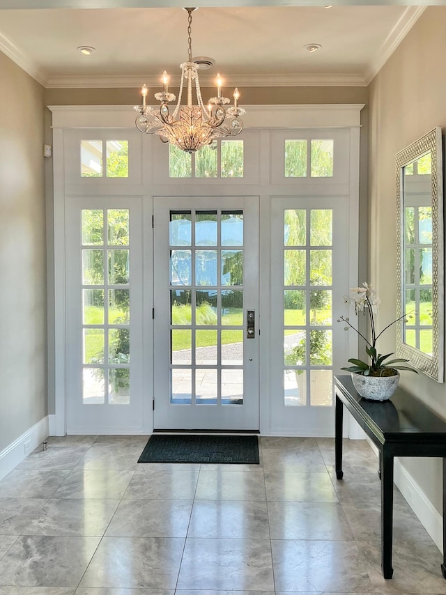 1105 Ferndale Rd W, Orono, MN 55391 - entryway featuring a chandelier and crown molding