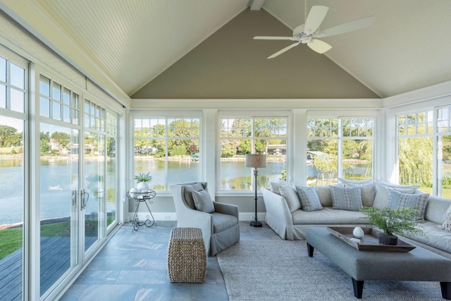 1105 Ferndale Rd W, Orono, MN 55391 - sunroom with a water view and high vaulted ceiling