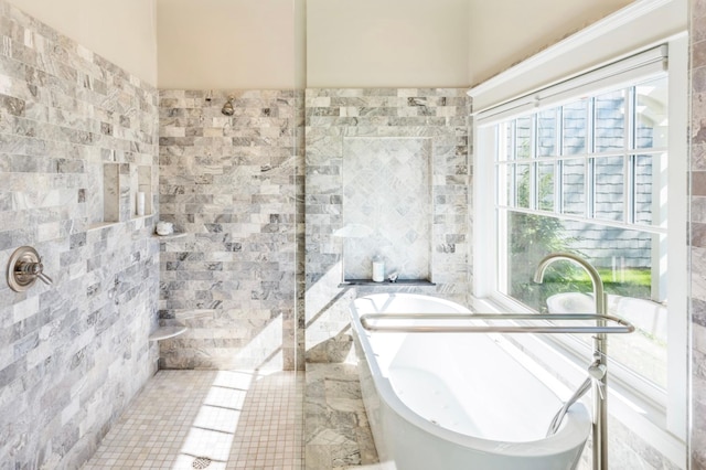 1105 Ferndale Rd W, Orono, MN 55391 - full bath with tile walls, a freestanding bath, and tiled shower