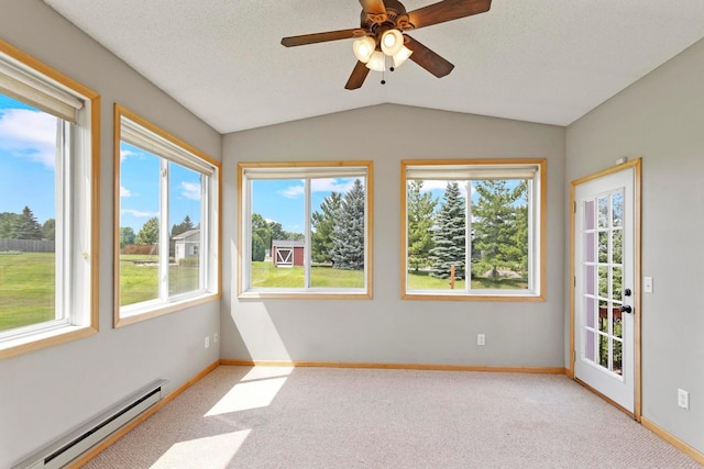 14192 Bayberry Trl, Rosemount, MN 55068 - unfurnished sunroom with a baseboard heating unit, vaulted ceiling, carpet flooring, and french doors