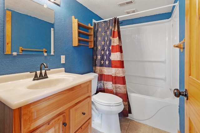 14192 Bayberry Trl, Rosemount, MN 55068 - full bathroom featuring vanity, tile patterned floors, shower / tub combo with curtain, and a textured wall