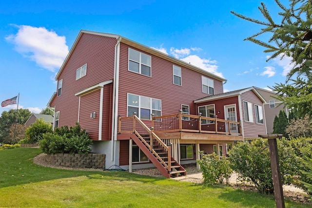 14192 Bayberry Trl, Rosemount, MN 55068 - back of property with a deck, a yard, and stairway