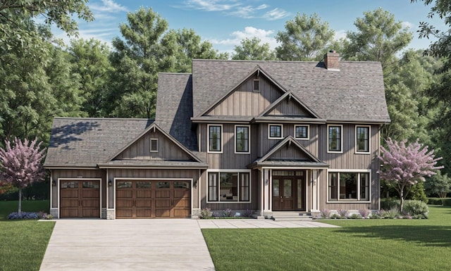 5990 Painter Rd, Minnetrista, MN 55364 - craftsman-style home featuring driveway, a garage, a chimney, a front yard, and roof with shingles