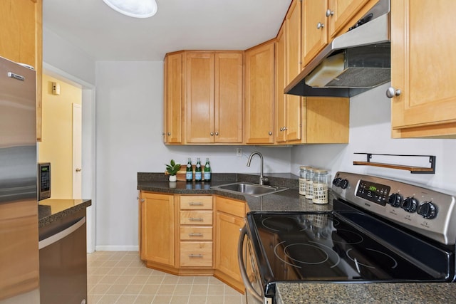 5917 Oliver Ave S, Minneapolis, MN 55419 - kitchen featuring appliances with stainless steel finishes, under cabinet range hood, and light tile patterned floors