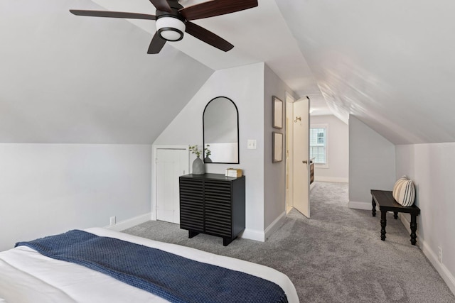 5917 Oliver Ave S, Minneapolis, MN 55419 - bedroom featuring carpet flooring, vaulted ceiling, and ceiling fan