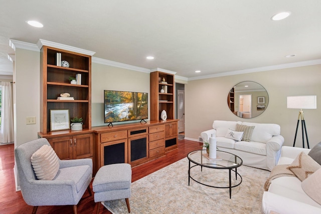 3918 Willmatt Hl, Minnetonka, MN 55305 - living room with wood finished floors, recessed lighting, and crown molding