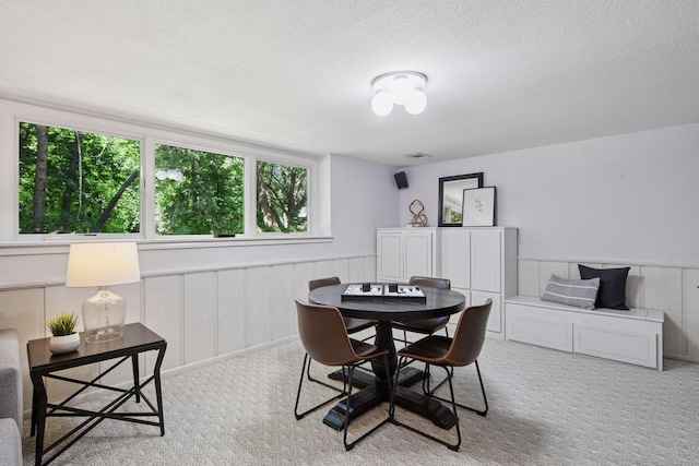 3918 Willmatt Hl, Minnetonka, MN 55305 - dining room featuring carpet flooring, wainscoting, and a textured ceiling