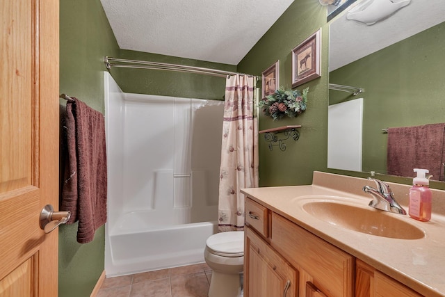 511 8th St SW, Rice, MN 56367 - bathroom with vanity, tile patterned flooring, shower / bath combo with shower curtain, and a textured ceiling