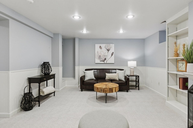 1088 Lincoln Ave, Saint Paul, MN 55105 - living area with carpet flooring, recessed lighting, and a wainscoted wall