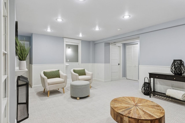 1088 Lincoln Ave, Saint Paul, MN 55105 - sitting room featuring carpet flooring, a wainscoted wall, and recessed lighting