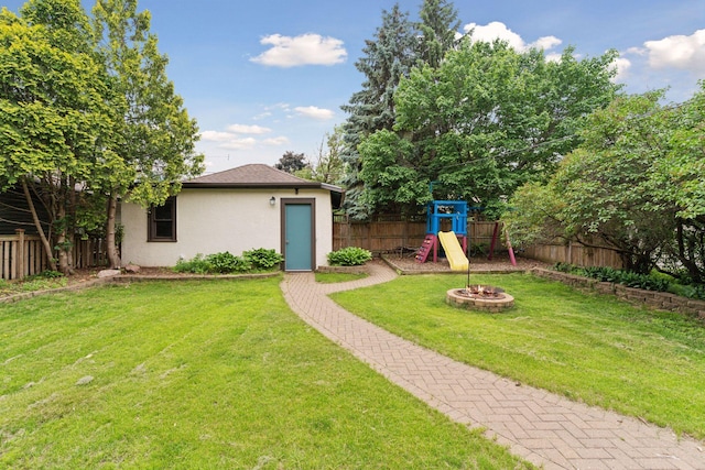 1088 Lincoln Ave, Saint Paul, MN 55105 - fenced backyard with a playground and a fire pit