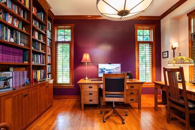 582 Summit Ave, Saint Paul, MN 55102 - office area with light wood-type flooring and ornamental molding
