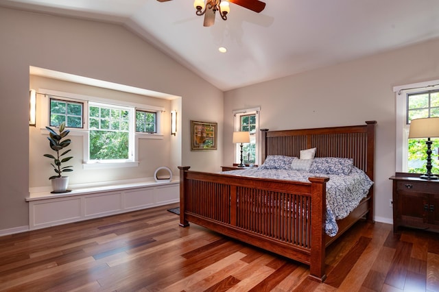 582 Summit Ave, Saint Paul, MN 55102 - bedroom with wood finished floors, vaulted ceiling, ceiling fan, and recessed lighting