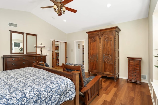 582 Summit Ave, Saint Paul, MN 55102 - bedroom featuring vaulted ceiling, wood finished floors, recessed lighting, and ceiling fan