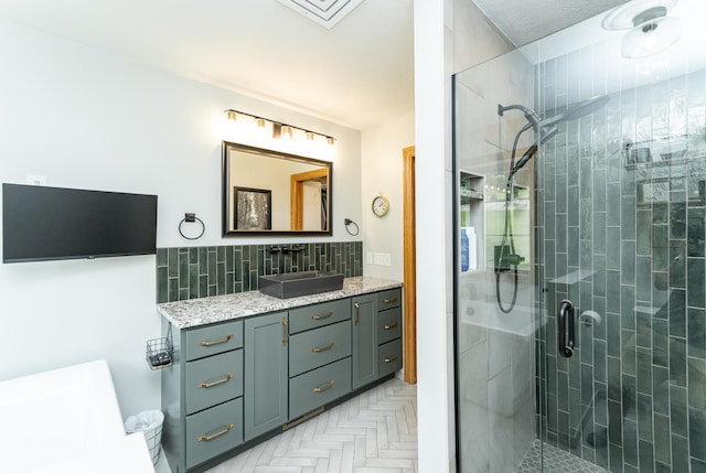 2944 Mayowood Common Cir SW, Rochester, MN 55902 - full bath featuring vanity, a shower stall, and backsplash
