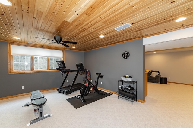 2944 Mayowood Common Cir SW, Rochester, MN 55902 - workout room featuring carpet floors, wood ceiling, a ceiling fan, and recessed lighting