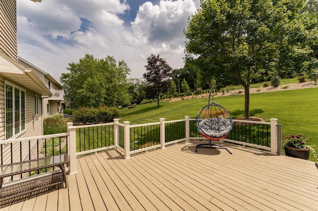 2944 Mayowood Common Cir SW, Rochester, MN 55902 - wooden terrace with a lawn and view of scattered trees