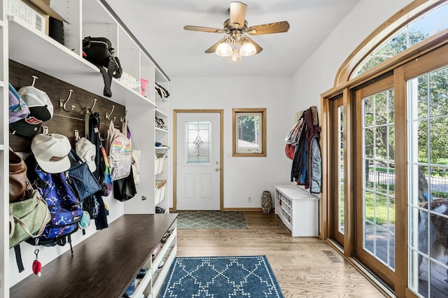 1281 Minnehaha Pkwy, Minneapolis, MN 55419 - mudroom featuring wood finished floors and a ceiling fan