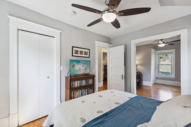 4356 Nokomis Ave, Minneapolis, MN 55406 - bedroom featuring light wood finished floors, a closet, and ceiling fan