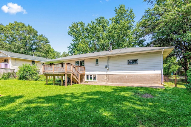 8210 Red Oak Dr, Mounds View, MN 55112 - rear view of property with stairs and a wooden deck