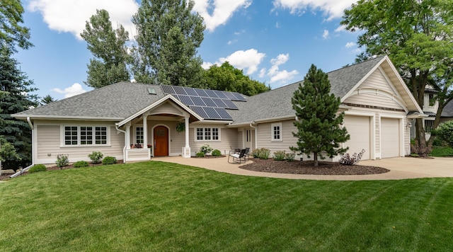290 Wimbledon Hills Dr SW, Rochester, MN 55902 - single story home featuring roof with shingles, driveway, solar panels, a front yard, and a garage