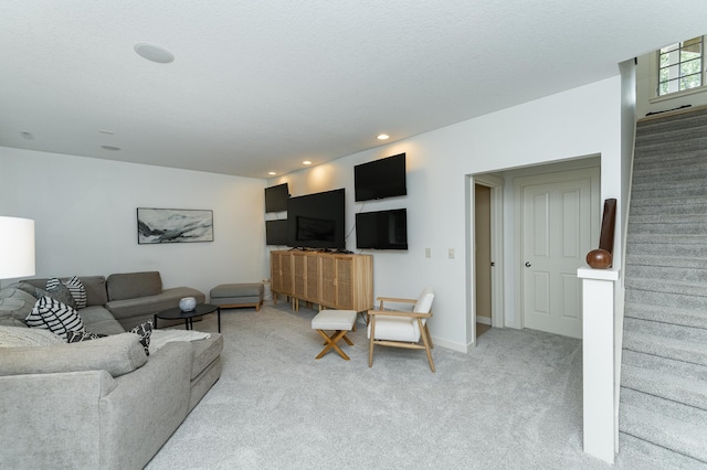 290 Wimbledon Hills Dr SW, Rochester, MN 55902 - living area featuring stairway, light carpet, and recessed lighting