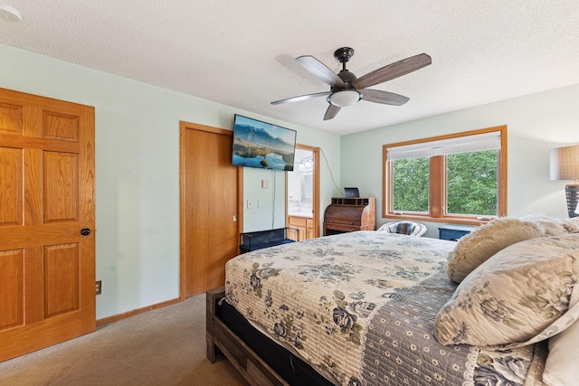 9055 Regent Pkwy, Brooklyn Park, MN 55443 - bedroom with light carpet, a textured ceiling, and a ceiling fan