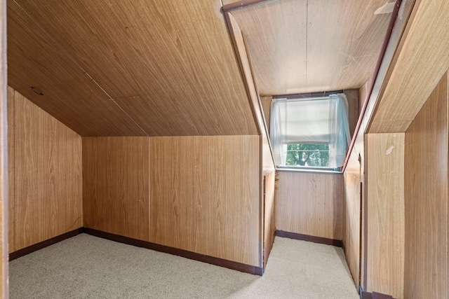 1062 Ohio St, West Saint Paul, MN 55118 - additional living space with wooden ceiling, wood walls, carpet, and vaulted ceiling