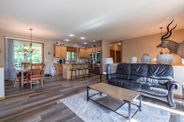 406 13th Ave NW, Kasson, MN 55944 - living room featuring a chandelier, dark wood-style floors, and recessed lighting