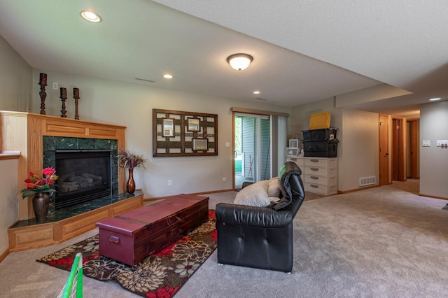 406 13th Ave NW, Kasson, MN 55944 - living area featuring carpet, a fireplace, and recessed lighting