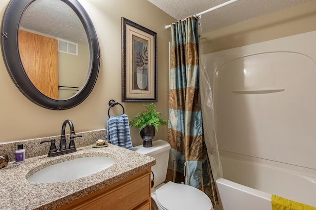 406 13th Ave NW, Kasson, MN 55944 - bathroom with a textured ceiling, vanity, and shower / bath combination with curtain