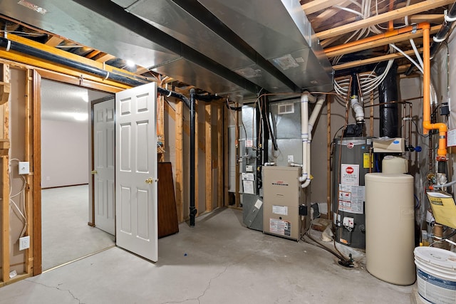 4543 Bloomberg Cir, Inver Grove Heights, MN 55076 - unfinished basement with water heater, heating unit, and a water softener