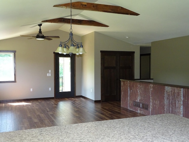 224 Country Ln, Durand, WI 54736 - unfurnished room with dark wood finished floors, a chandelier, and ceiling fan