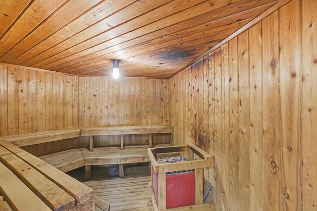 5643 Green Circle Dr Unit 107, Minnetonka, MN 55343 - relaxing sauna with wood ceiling, wooden walls, and hardwood / wood-style flooring