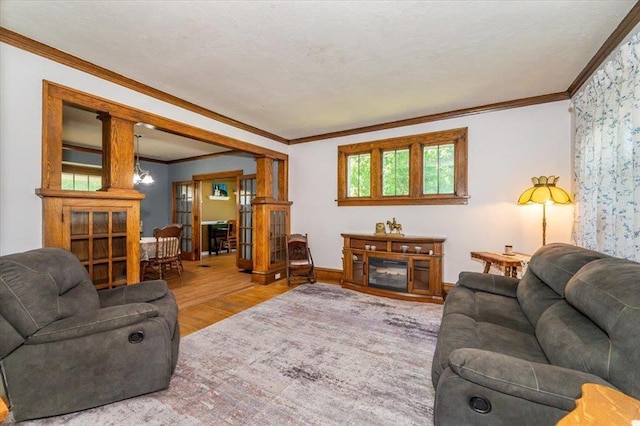 2014 5th St, Superior, WI 54880 - living room with wood finished floors, ornamental molding, and ornate columns