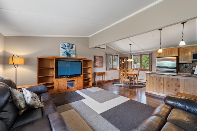 3661 Riley Rd, Rice Lake Twp, MN 55803 - living room featuring dark wood finished floors and lofted ceiling