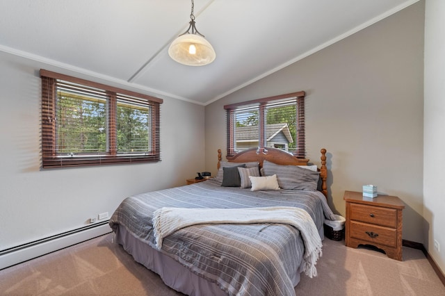 3661 Riley Rd, Rice Lake Twp, MN 55803 - bedroom with vaulted ceiling, carpet flooring, and a baseboard heating unit